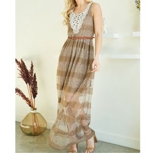 NWT A’Reve Handmade belted mesh maxi dress S